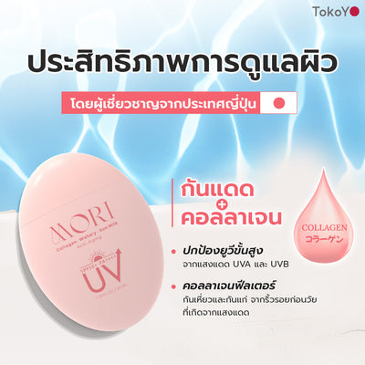 [คู่หูไม่กลัวแดด] MORI Collagen Watery Sun Milk SPF 50+ PA++++ | โมริ คอลลาเจน วอเตอร์รี่ ซัน มิลค์ SPF 50+ PA++++ 1 ชิ้น + MORI 7mins brightening mask | โมริ มาสก์ 7 นาที - 3 ชิ้น